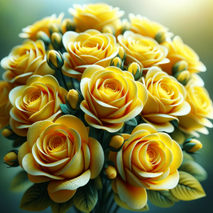 image of a bunch of yellow roses, vividly capturing their vibrant color and delicate petals. The roses are tightly bunched together,